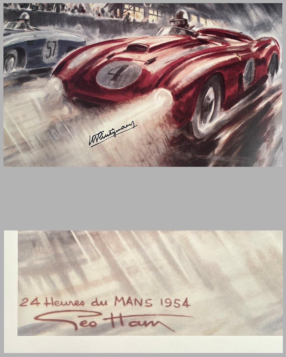 1954 Les 24 heures du Mans print by Geo Ham, hand autographed by Trintignant 2