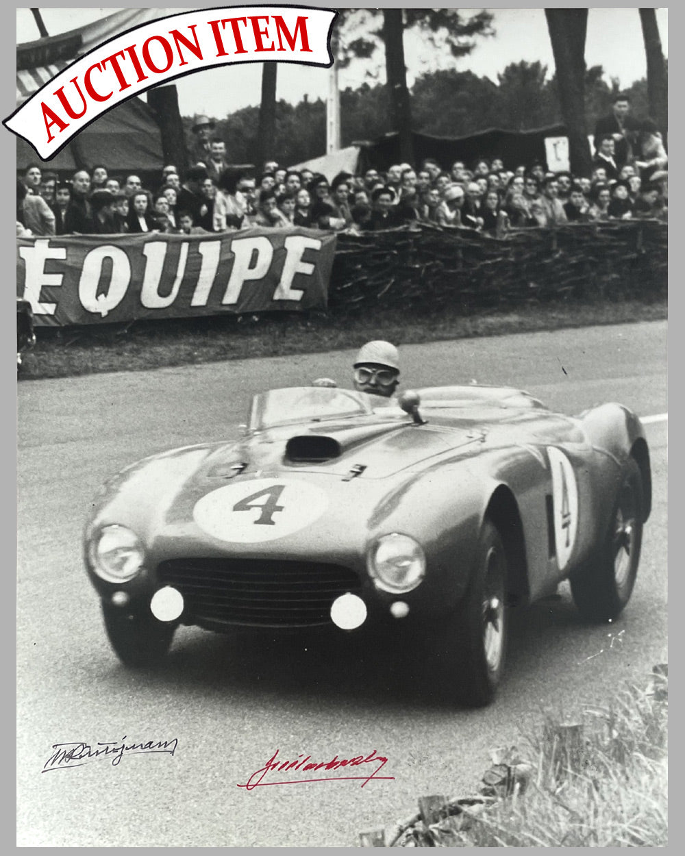 24 Hours of le Mans 1954 b&amp;w photograph, autographed by Gonzalez and Trintignant