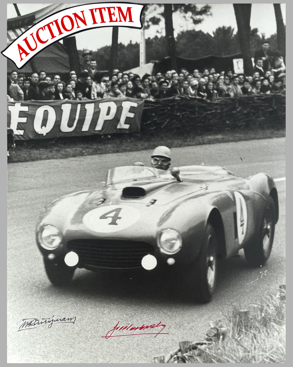 1 - 24 Hours of le Mans 1954 b&w photograph, autographed by Gonzalez and Trintignant