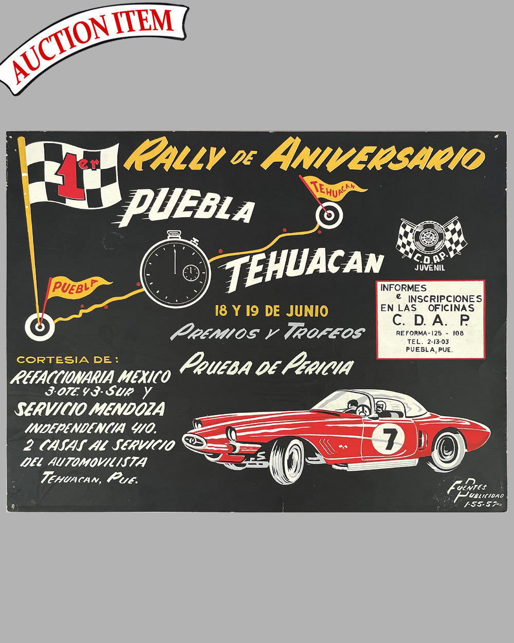 1er Rally de Aniversario Ruebla - Tehuacan 1955 Mexico poster