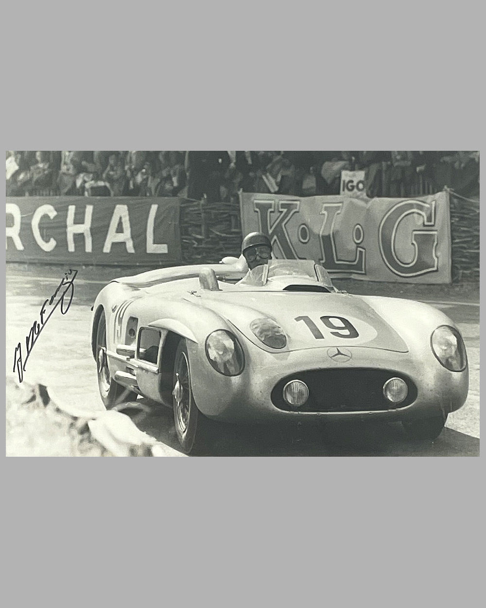 Fangio at Le Mans in 1955 hand autographed by Fangio b&w photo by Bernard Cahier 2