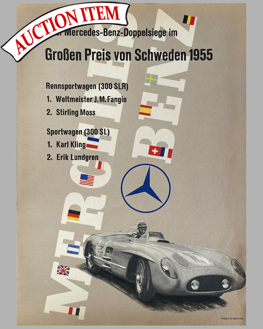 1955 Grand Prix of Sweden original Mercedes-Benz poster