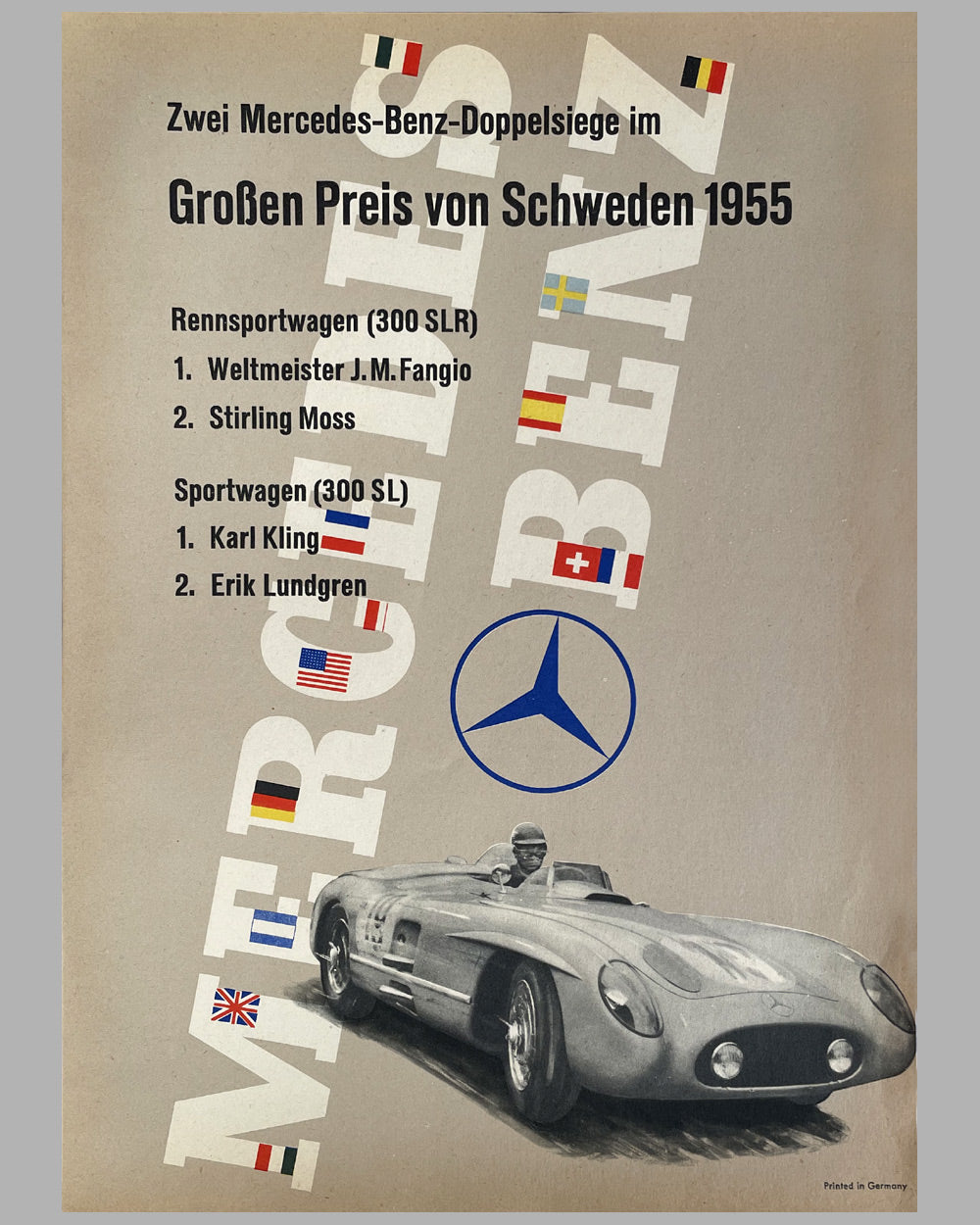 1955 Grand Prix of Sweden original Mercedes-Benz poster