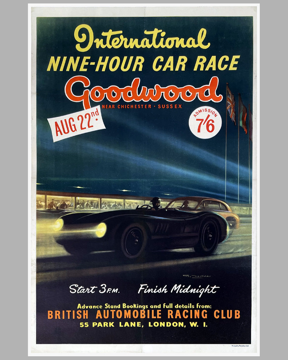 1953 Nine-Hour Car Race at Goodwood original poster, artwork by Roy Nockolds