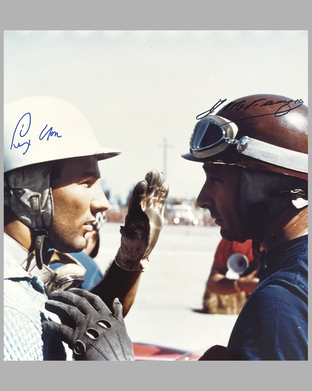 12 Hours of Sebring 1957 color photograph, autographed by Fangio and Moss 2