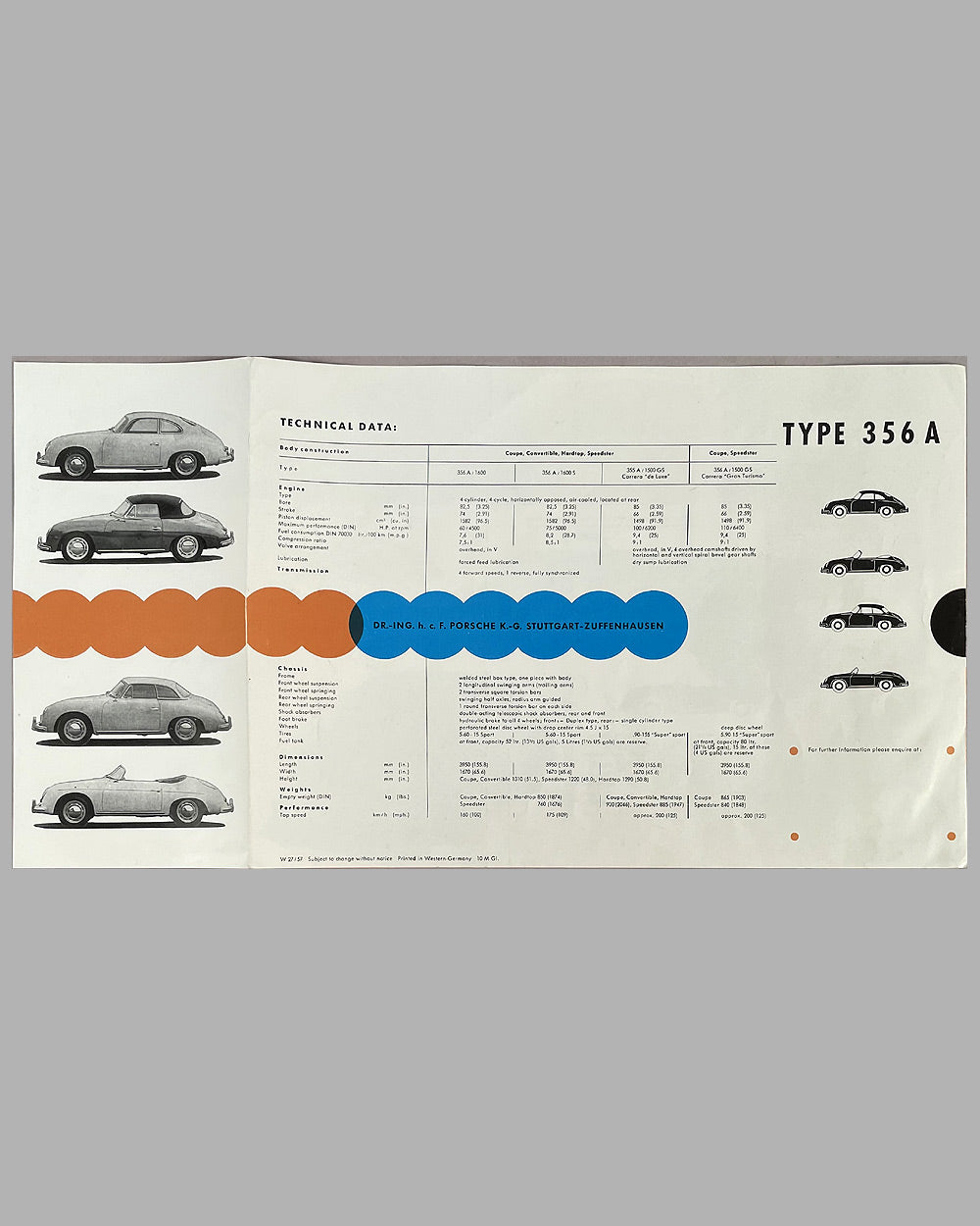 Porsche 356A factory sales brochure, printed in 1957 3