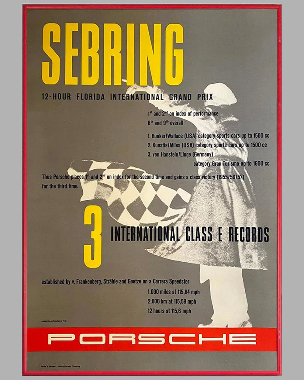 1957 - 12 Hours of Sebring Porsche original factory victory poster