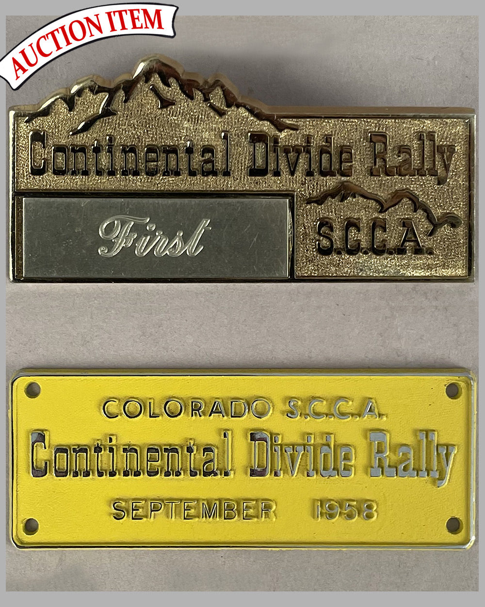 Two 1958 Continental Divide Rally dash plaques