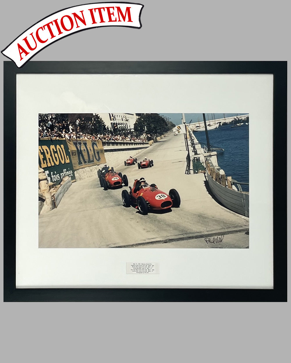 1958 Monaco Grand Prix signed color photograph by Phil Hill