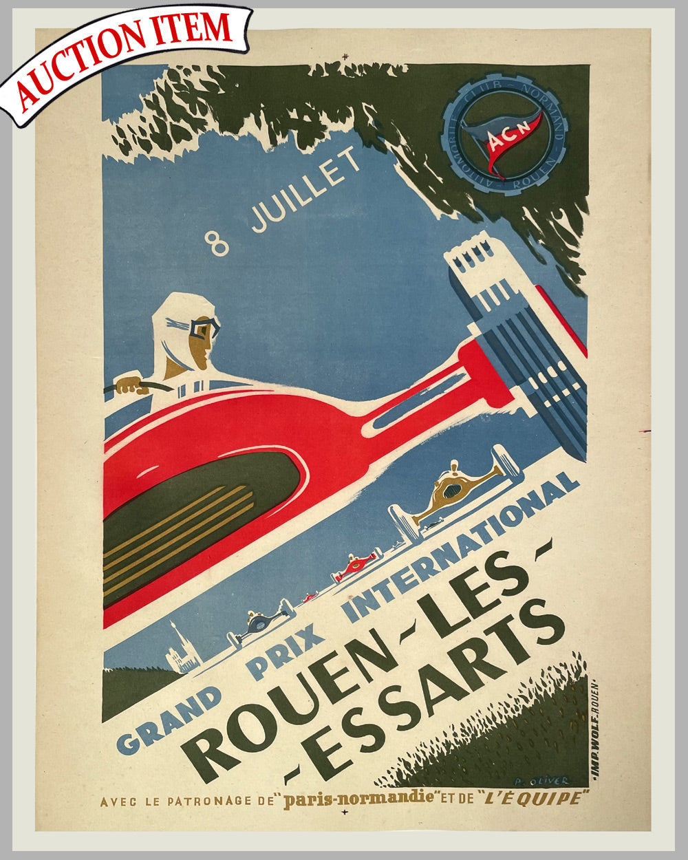 1959 Grand Prix de France in Rouen poster by P. Oliver