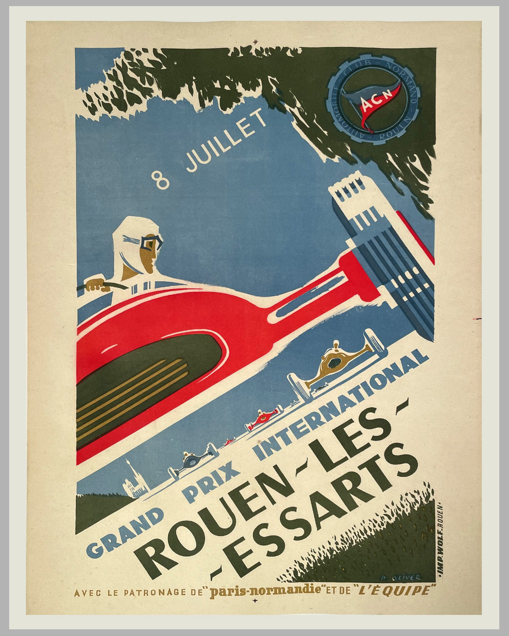 1959 Grand Prix de France in Rouen poster by P. Oliver