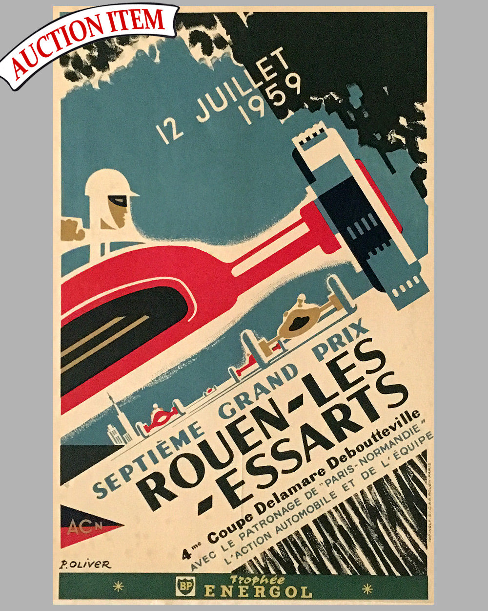 1959 7th Grand Prix of Rouen original event poster by P. Oliver