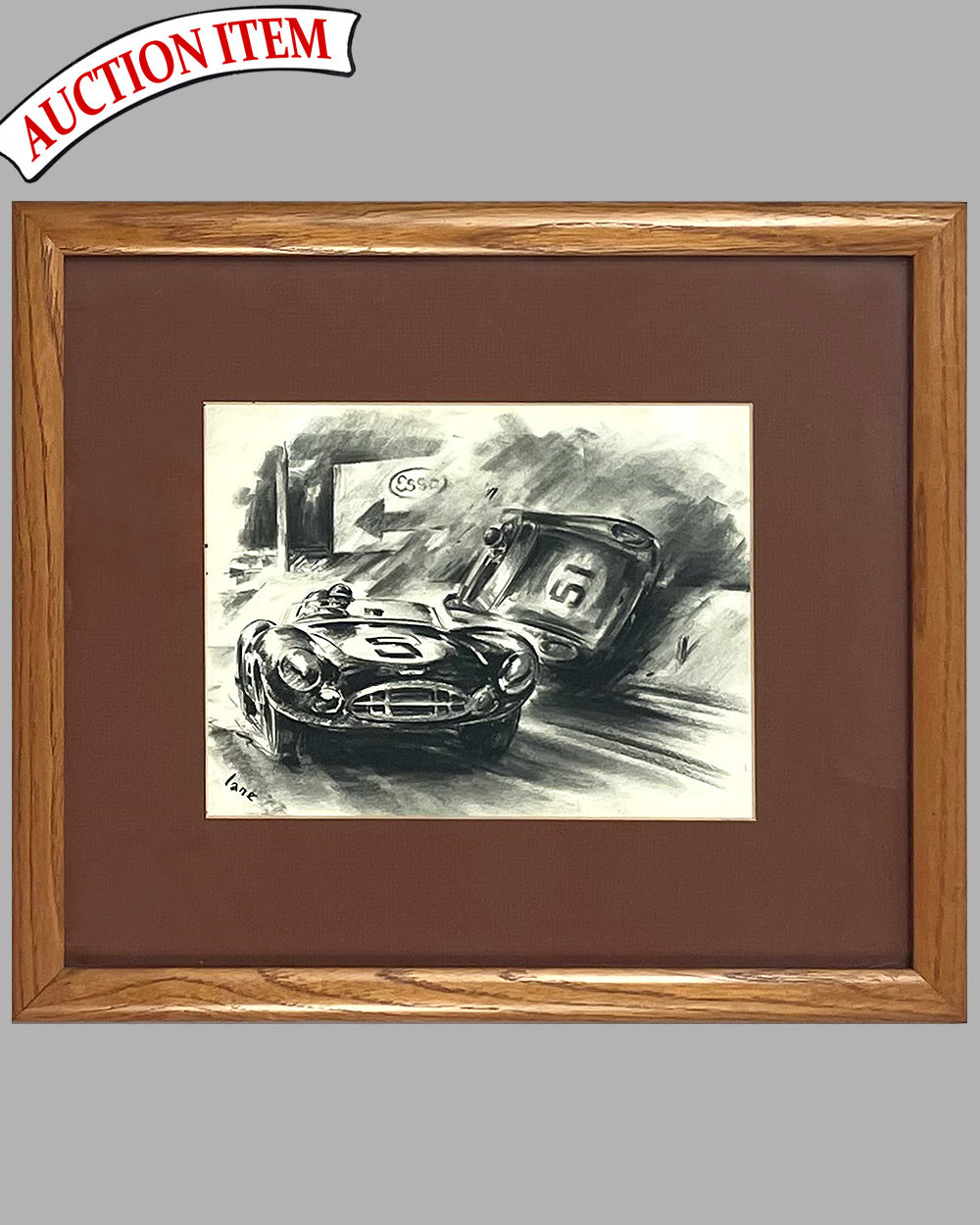 24 Hours of Le Mans 1959 charcoal drawing on paper by George Lane