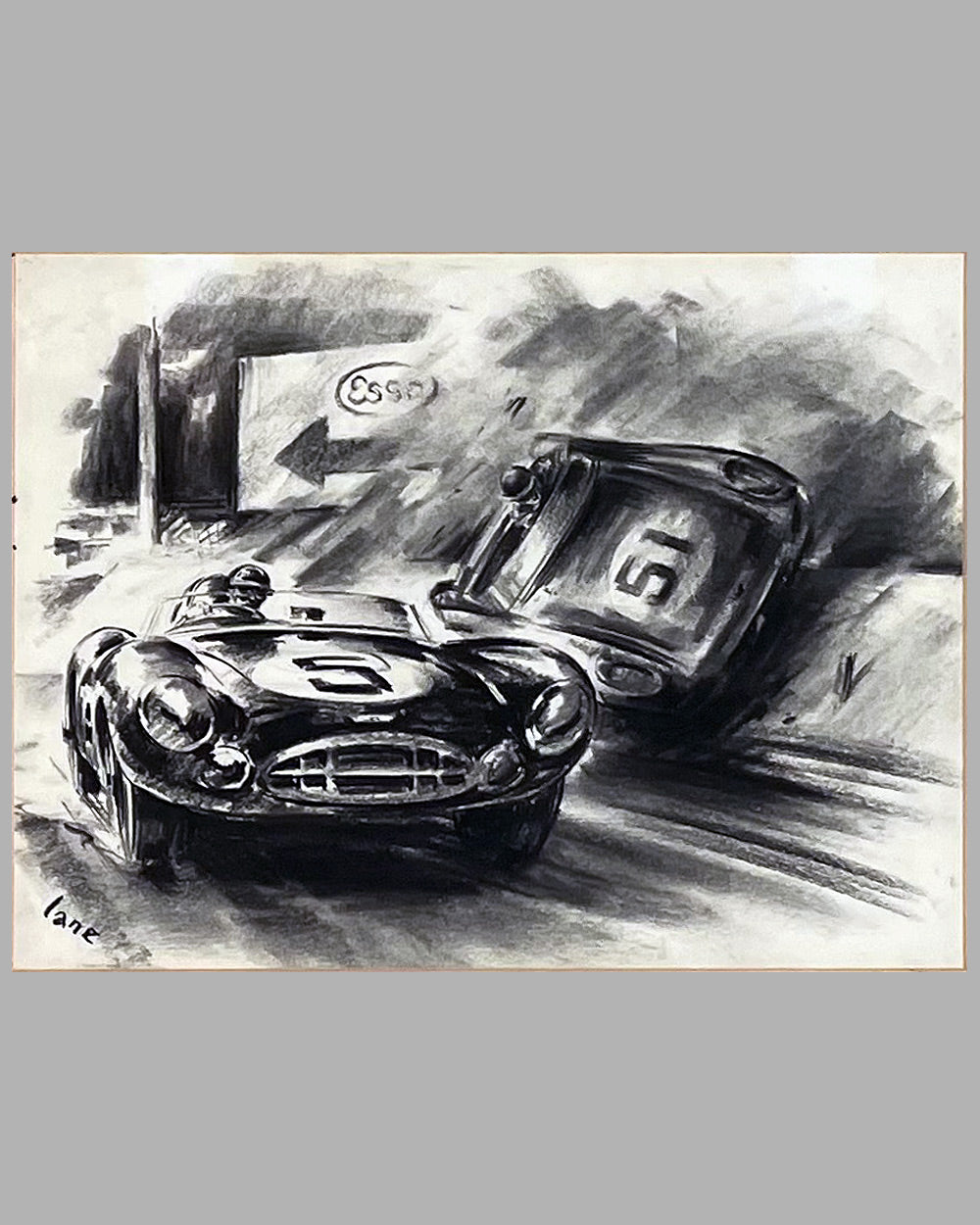 24 Hours of Le Mans 1959 charcoal drawing on paper by George Lane 2