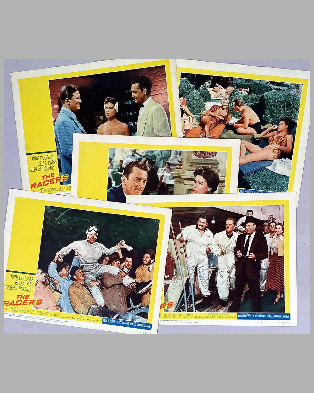Collection of 6 lobby cards for the movie “The Racers” with Kirk Douglas, 1961