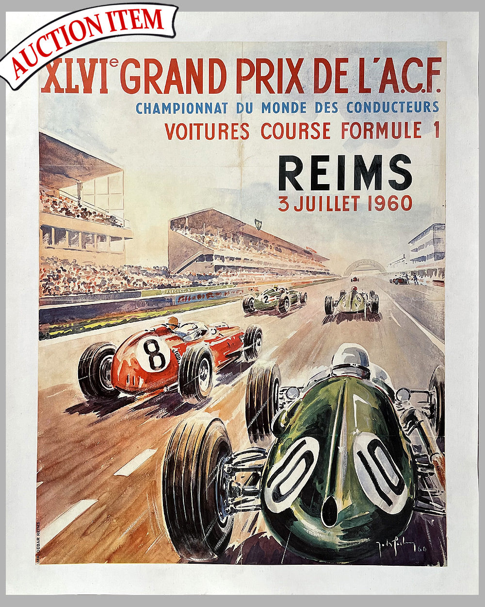 1960 French Grand Prix de l’ACF in Reims original poster by Jean Des Gachons