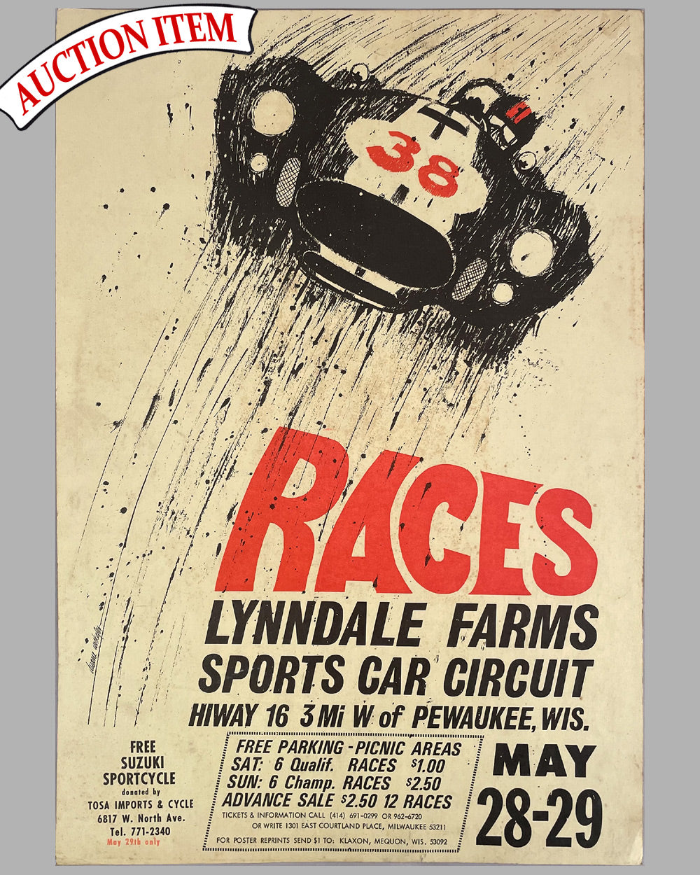 Lynndale Farms Sports Car Circuit original poster, mid 1960’s