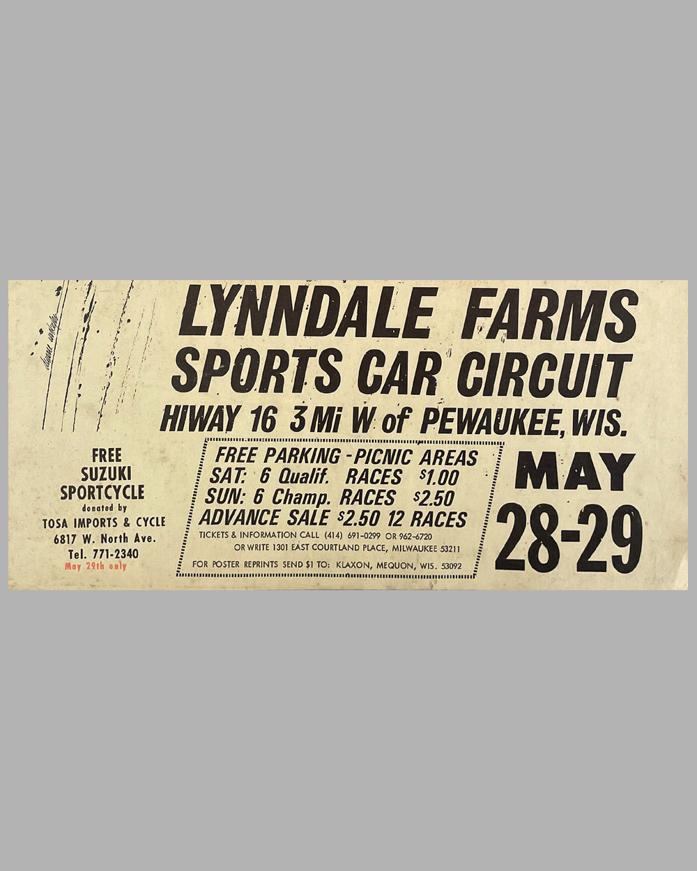 Lynndale Farms Sports Car Circuit original poster, mid 1960’s 3