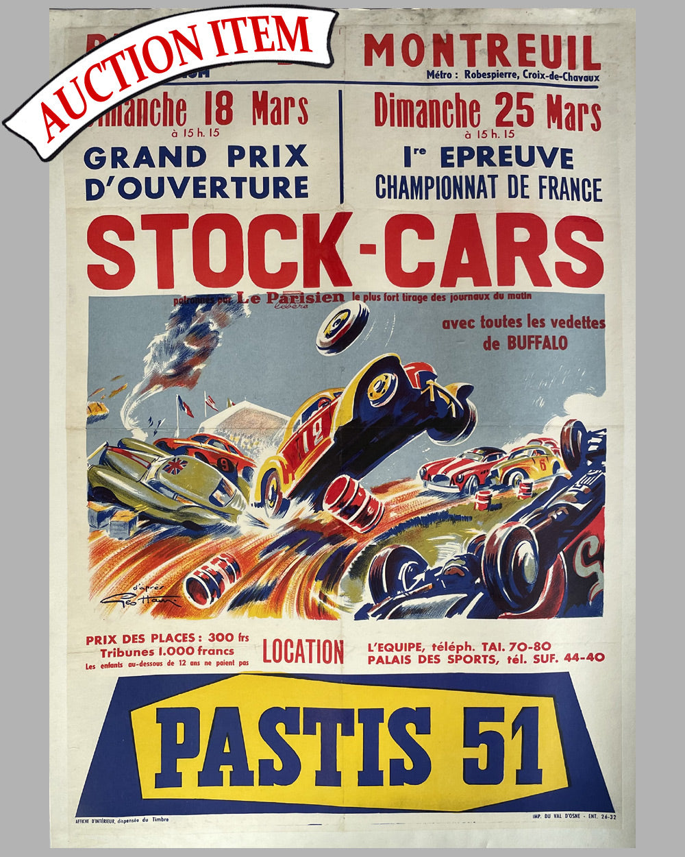 Stock Car Races original interior poster by Geo Ham, 1960’s