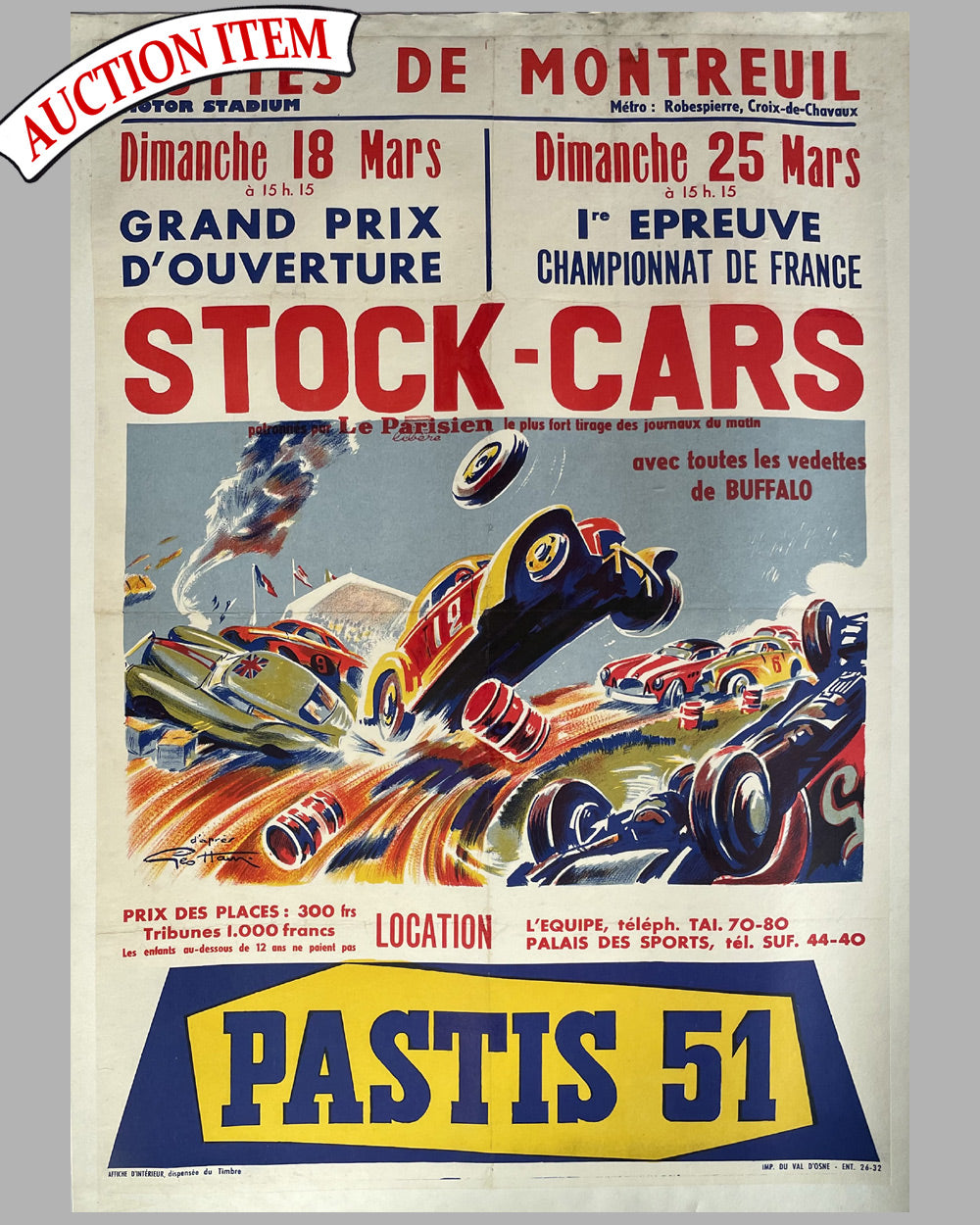Stock Car Races original interior poster by Geo Ham, 1960’s