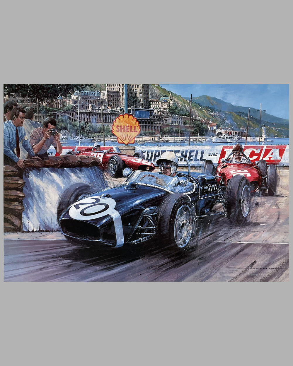 Monaco Grand Prix 1961 limited edition print by Nicholas Watts, autographed by Stirling Moss, Phil Hill and Rob Walker 2