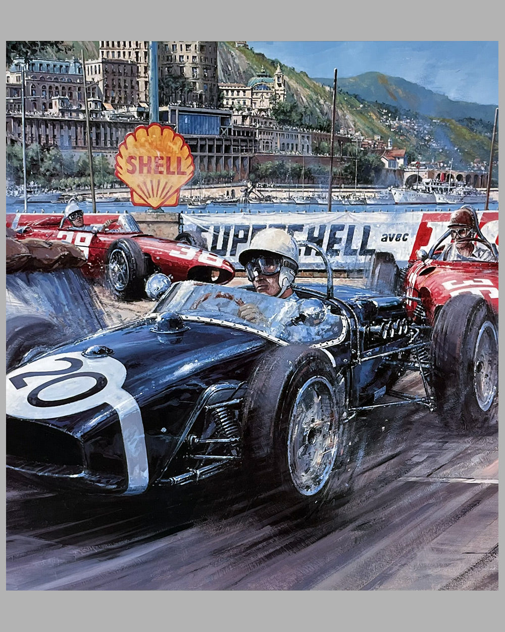 Monaco Grand Prix 1961 limited edition print by Nicholas Watts, autographed by Stirling Moss, Phil Hill and Rob Walker 3