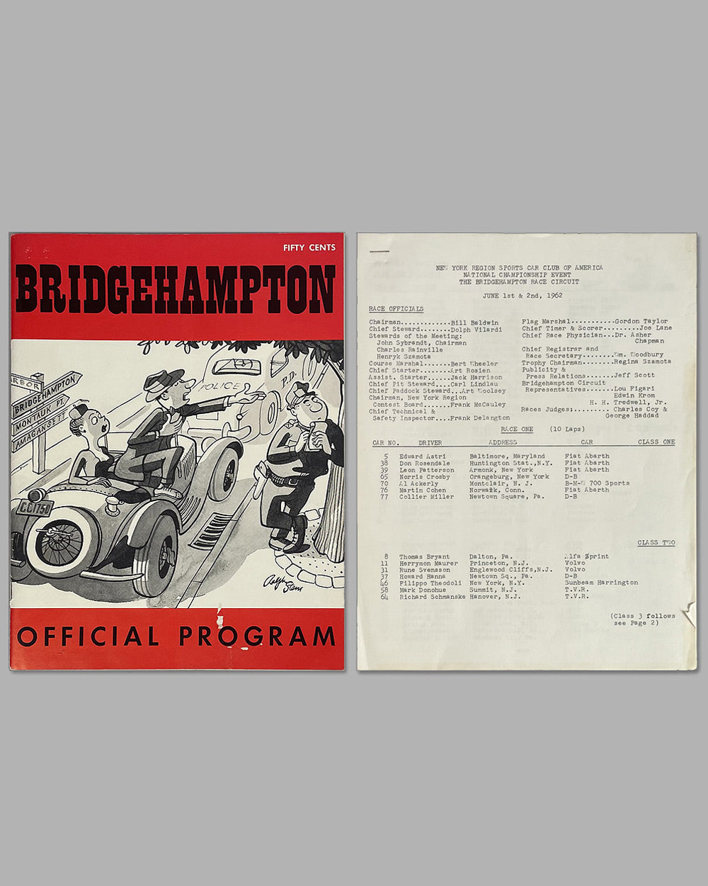 Bridgehampton race program and entry list for the SCCA National Championship, 1962