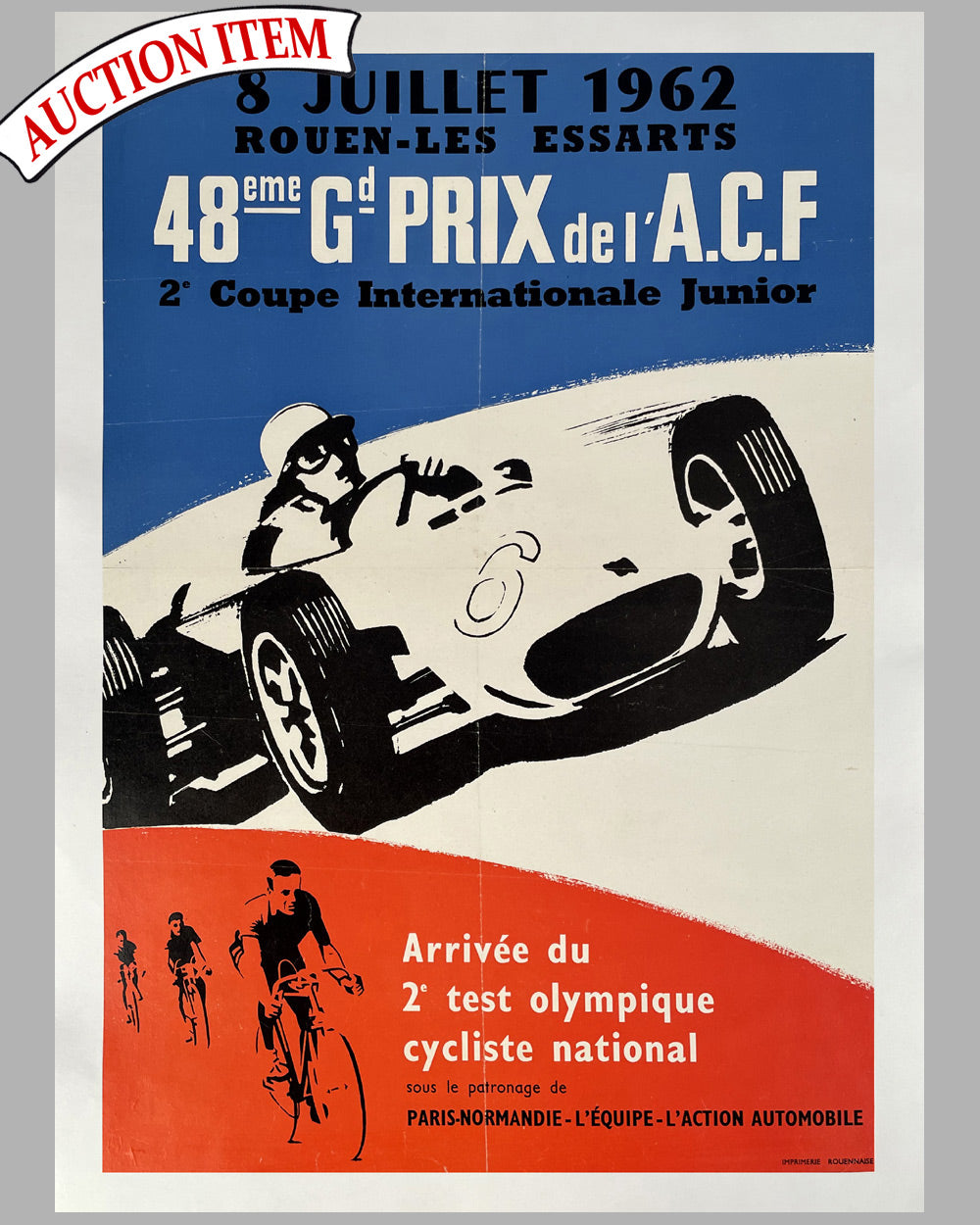 48th Grand Prix of France original poster, 1962 at Rouen-les Essarts track