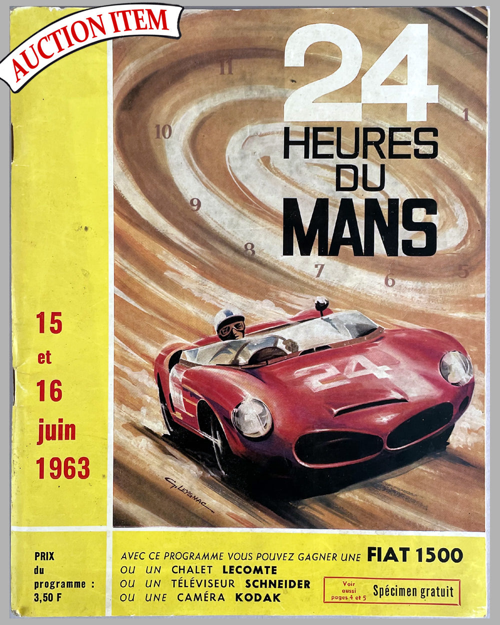 1963 24 Hours of Le Mans original program w/ cover artwork by G. Leygnac