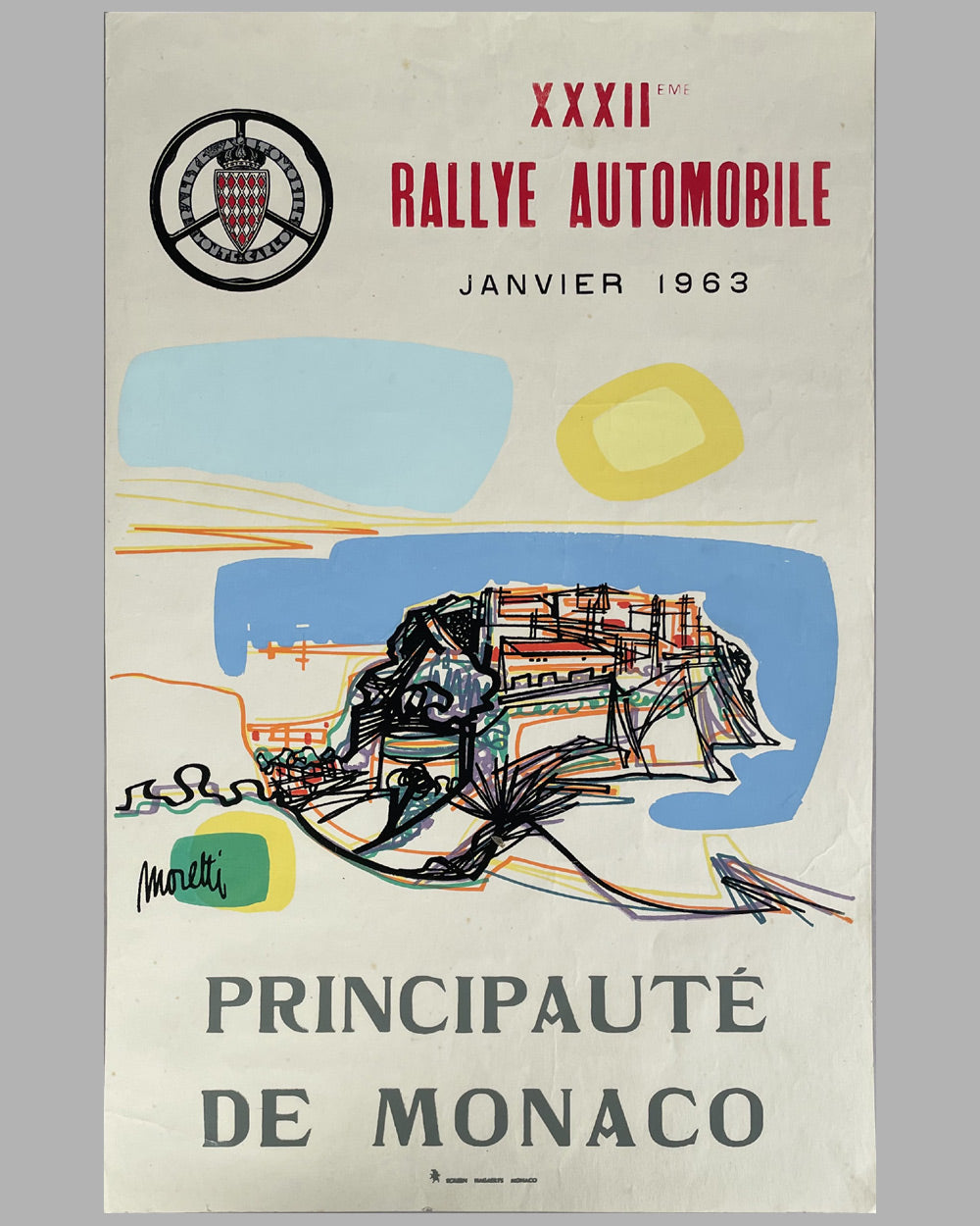 32nd annual Rallye Automobile de Monaco original poster by Raymond Moretti, 1963