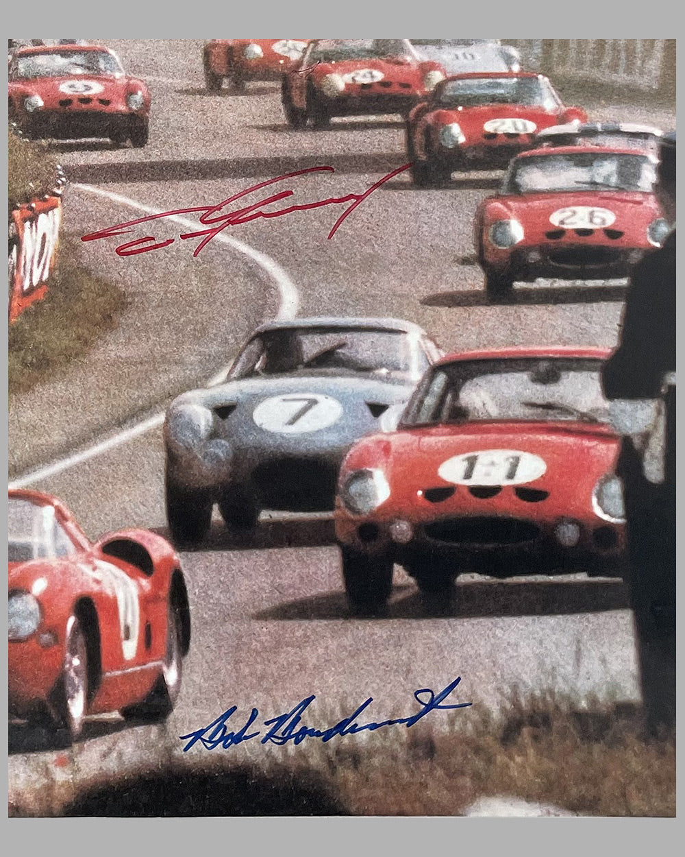 1964 official 24 Hours of Le Mans ACO reproduction poster, autographed by Gurney and Bondurant 2