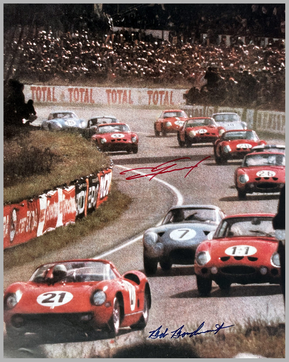 1964 official ACO reproduction 24 Hours of Le Mans poster, autographed by Gurney and Bondurant 2