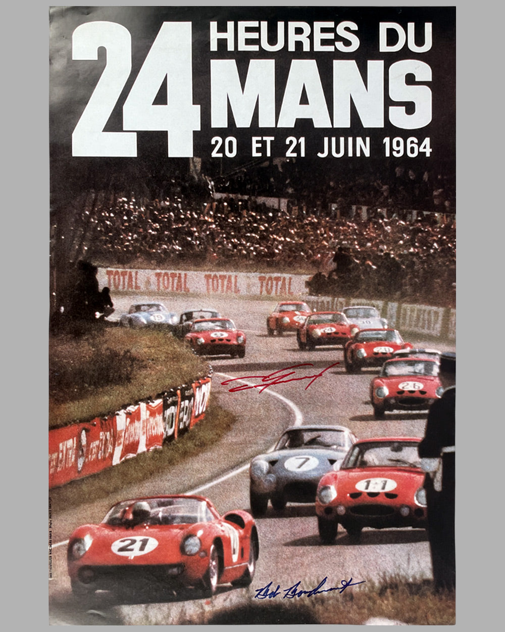 1964 official ACO reproduction 24 Hours of Le Mans poster, autographed by Gurney and Bondurant