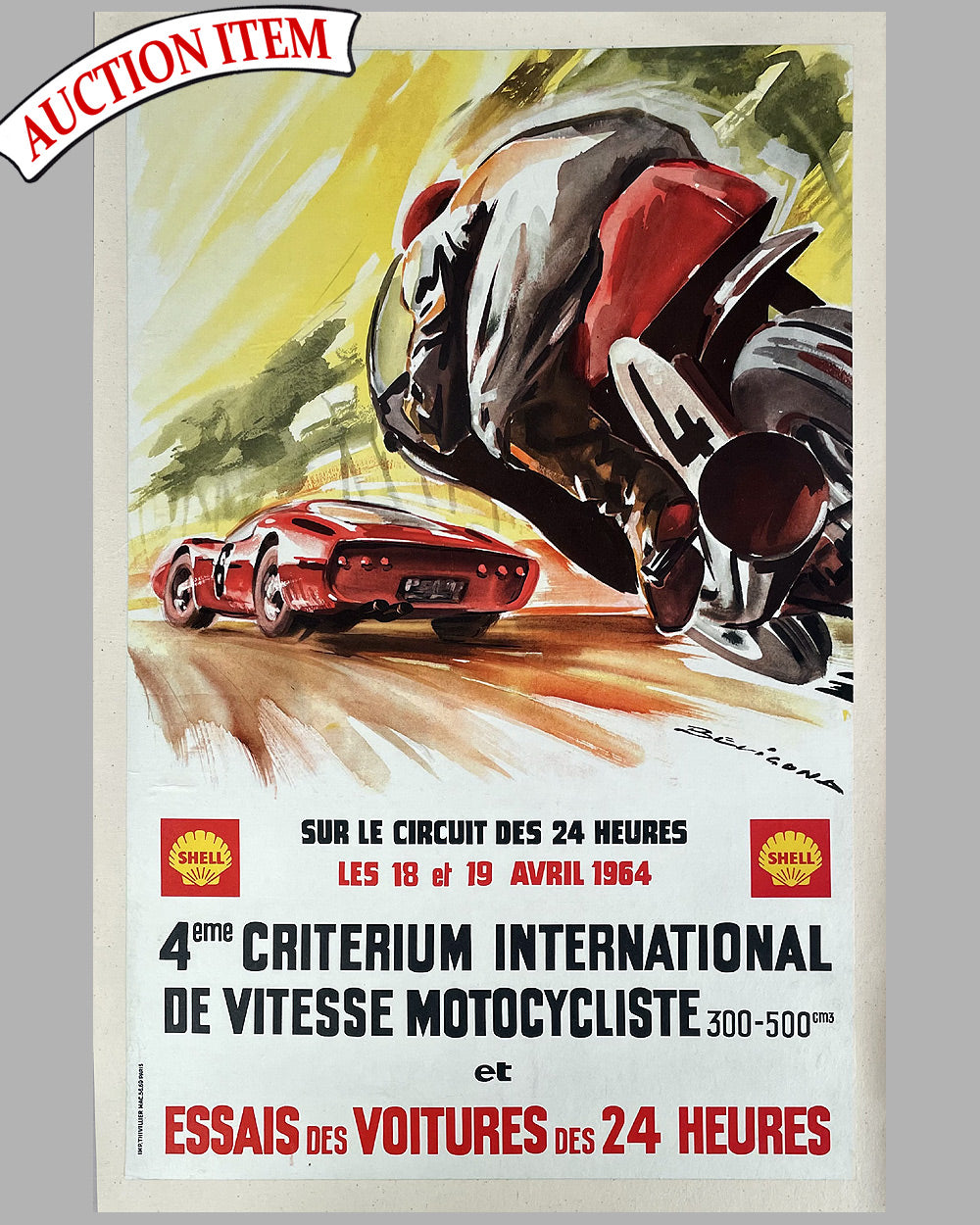 1964 Criterium International de Vitesse Motocycliste 300-500cc at Le Mans original poster by Beligond