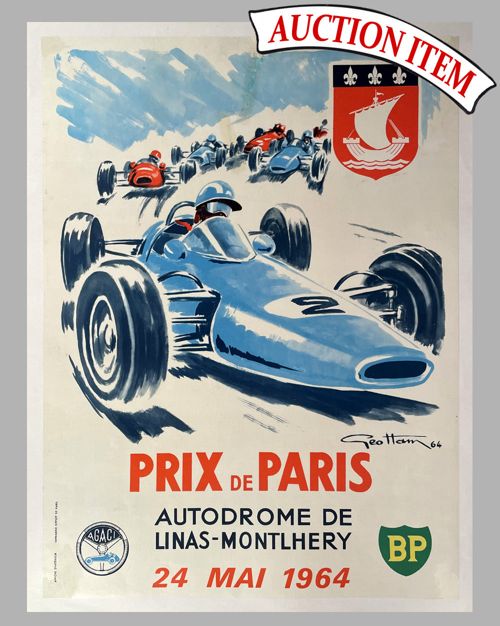Prix de Paris 1964 original race poster, artwork by Geo Ham
