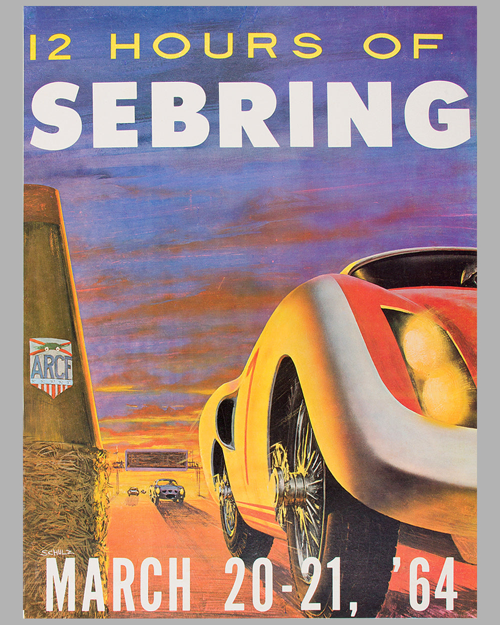 1964 - 12 Hours of Sebring original event poster by Schulz