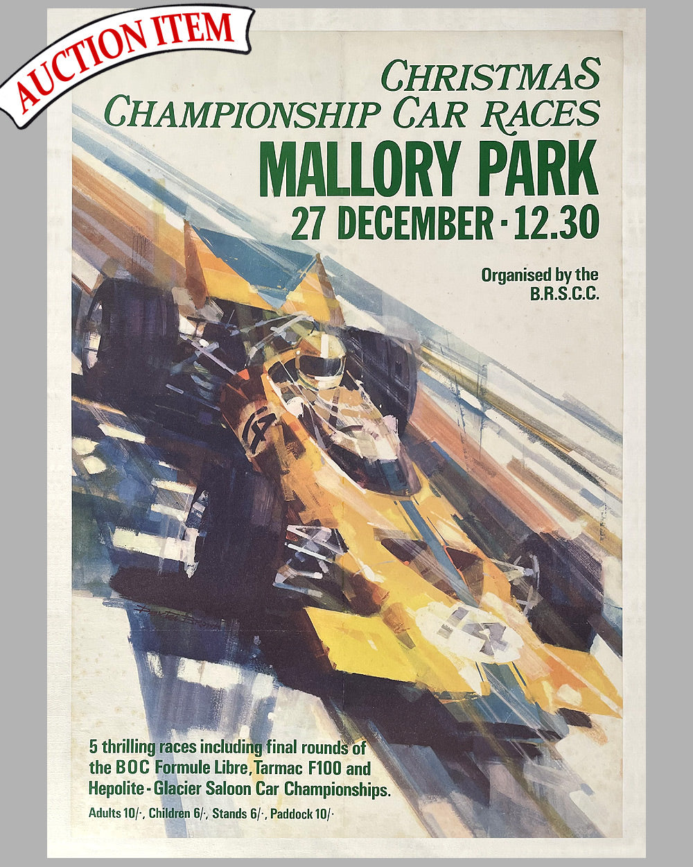 1966 Mallory Park Christmas Championship Car Races original poster by Dexter Brown