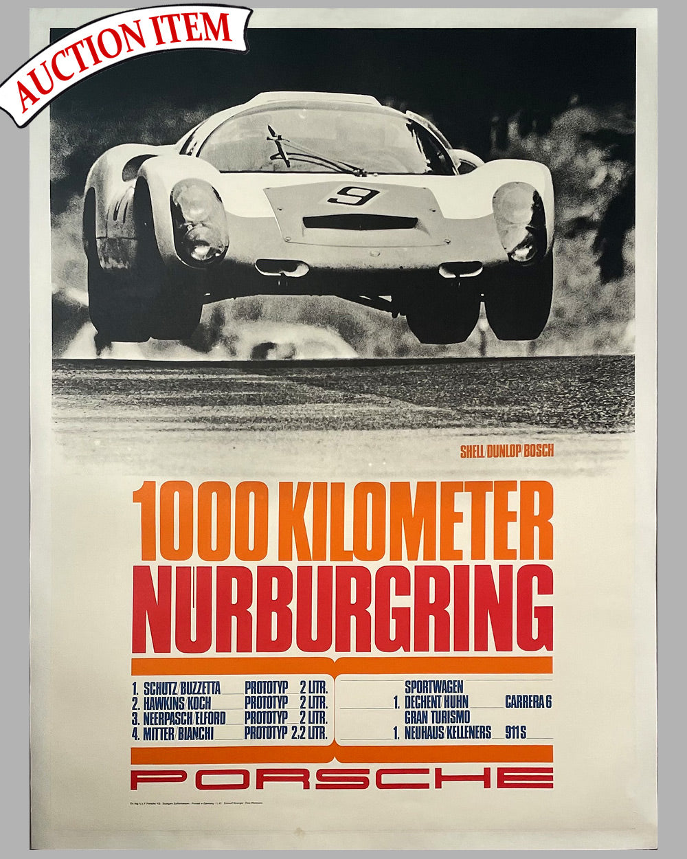 1967 1000 KM of Nurburgring original Porsche victory poster, Strenger design