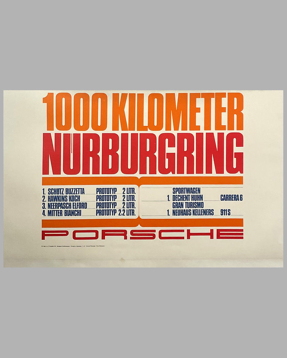 1967 1000 KM of Nurburgring original Porsche victory poster, Strenger design 3