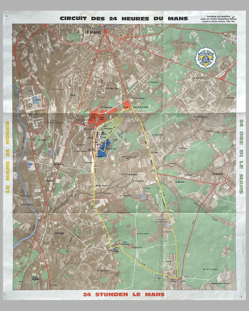 Le Mans 24 hours original race track map, 1967