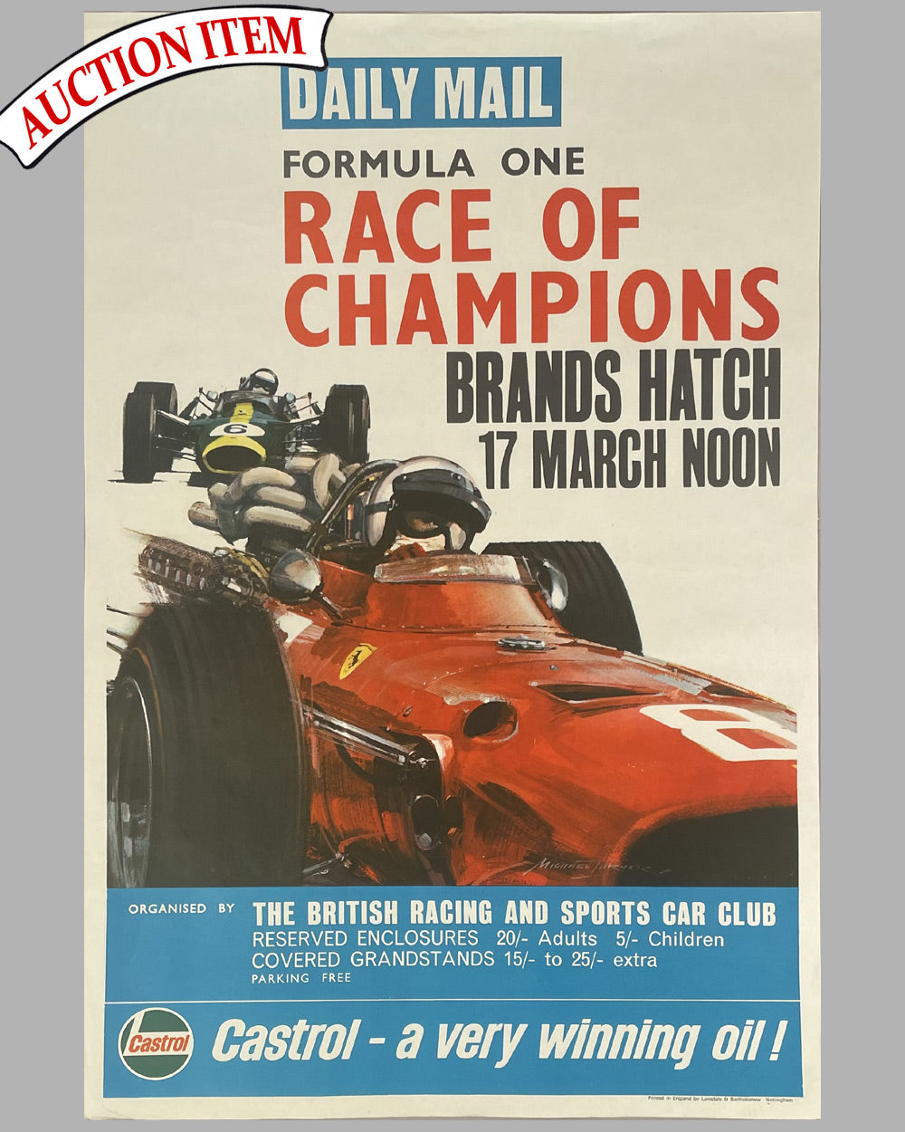 Formula 1, race of Champions original poster, 1968 by Michael Turner