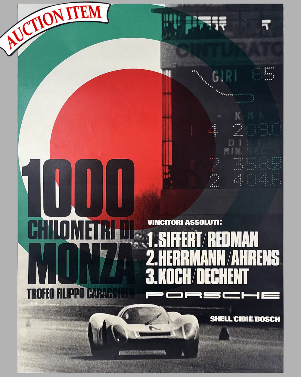 1969 1000 KM of Monza original Porsche victory poster, Strenger design