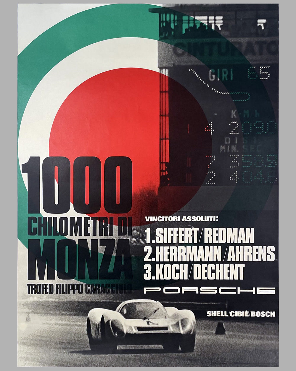 1969 1000 KM of Monza original Porsche victory poster, Strenger design