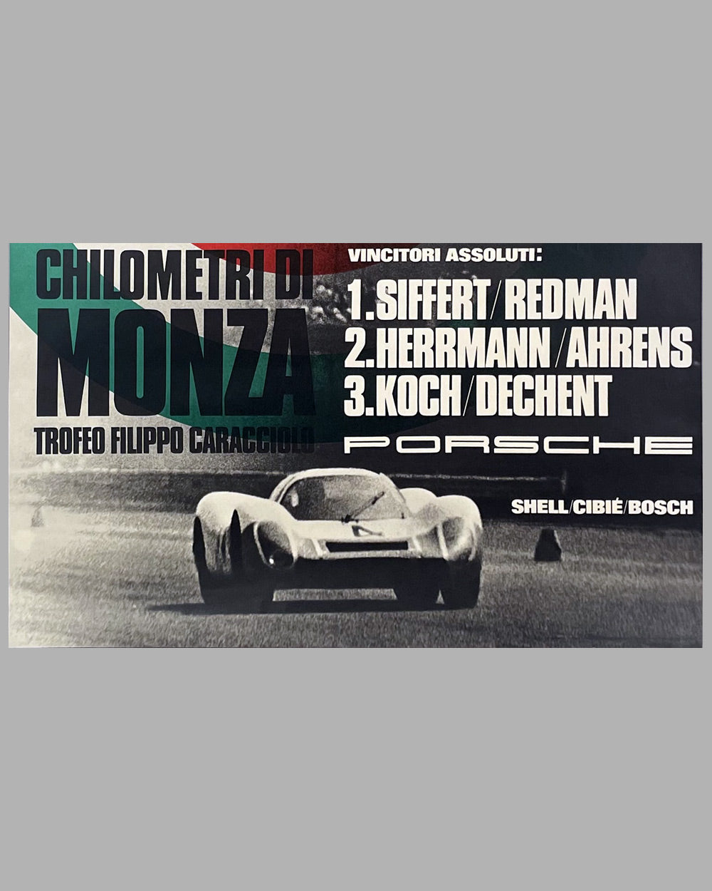 1969 1000 KM of Monza original Porsche victory poster, Strenger design 3
