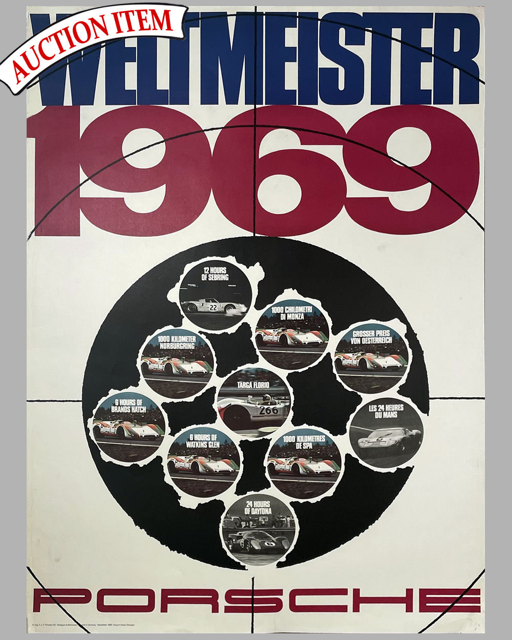 1969 World Champion of Endurance Racing original Porsche victory poster, Strenger design
