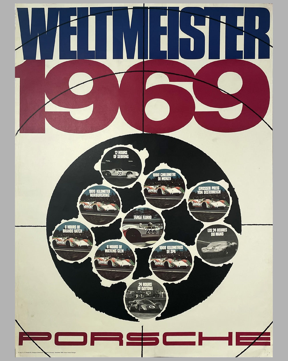1969 World Champion of Endurance Racing original Porsche victory poster, Strenger design