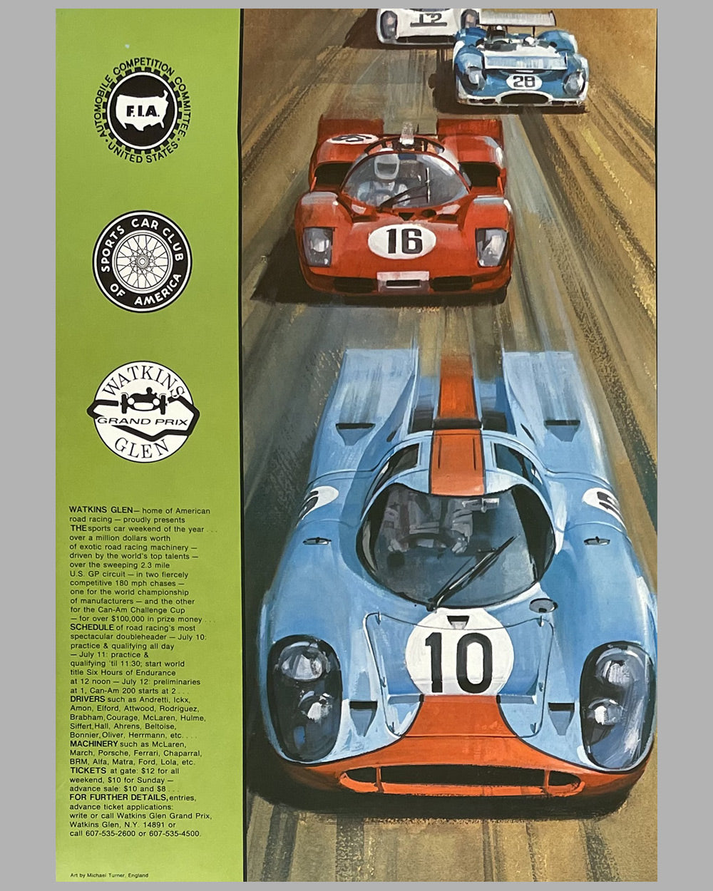 1970 6 Hours and Can-Am poster at Watkins Glen, artwork by Michael Turner 2