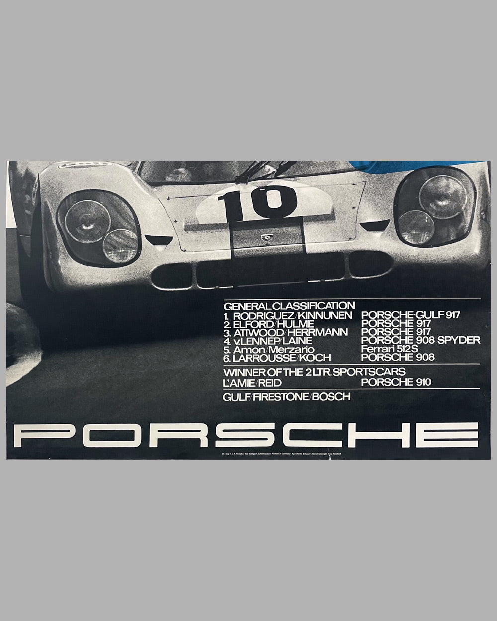 1970 1000 KM of Brands Hatch original Porsche factory poster, Strenger design 3
