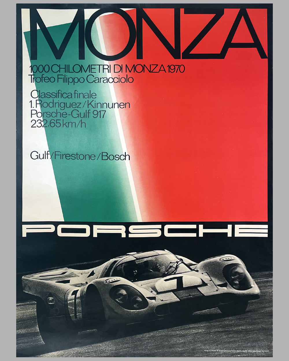 1970 1000 KM of Monza original Porsche victory poster, Strenger design