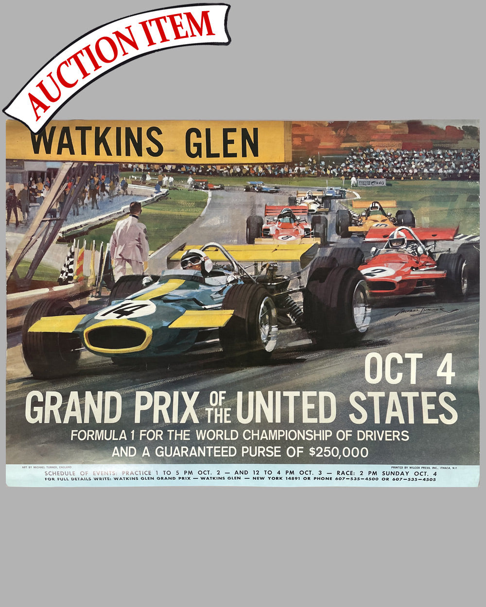 1970 Grand Prix of Watkins Glen original event poster by Michael Turner